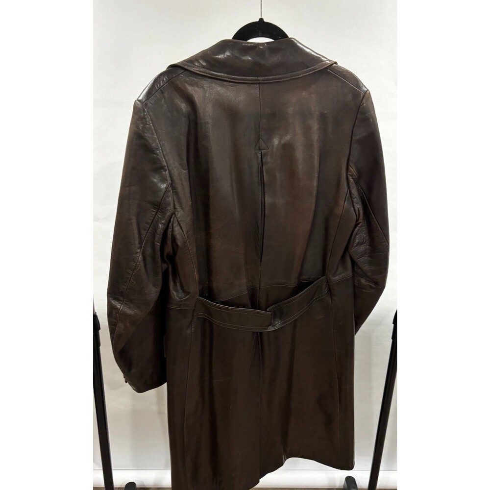 Vintage Spanish Soft Glove Leather Trench Coat Rich Brown Lined Belted Buttons - Picture 2 of 11